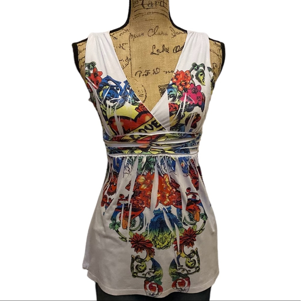 Body Central White Multicolored Patterned Top - image 1